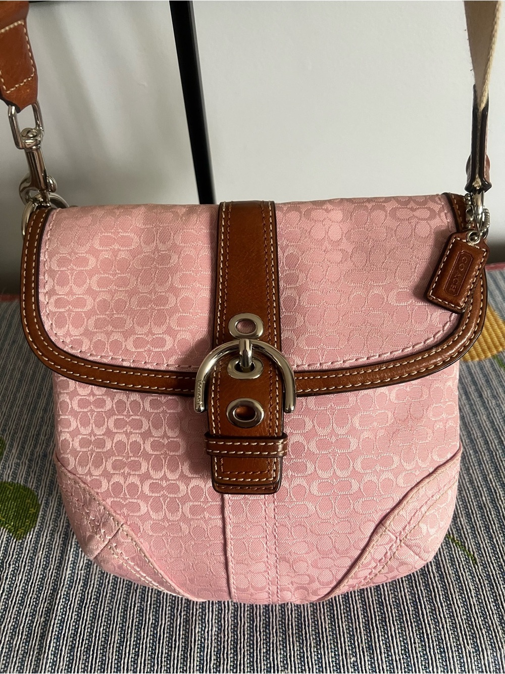 Coach SOHO Pink Signature C's Buckle Flap Crossbody Bag